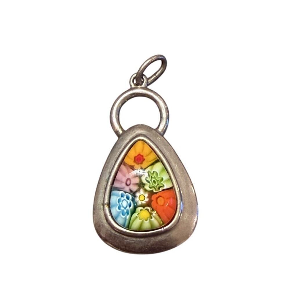 Vintage Alan K 925 Sterling Silver Murano Millefiori Glass Pendant Signed